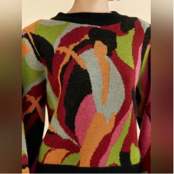 Farm Rio The Dance Knit Sweater Colorful Vibrant Abstract Pullover size M - Picture 5 of 10